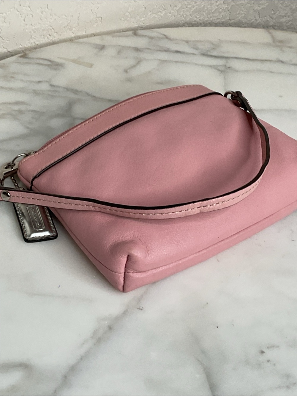 Coach Pink soft Leather Wristlet with metallic silver spell out charm,EUC - Picture 6 of 11